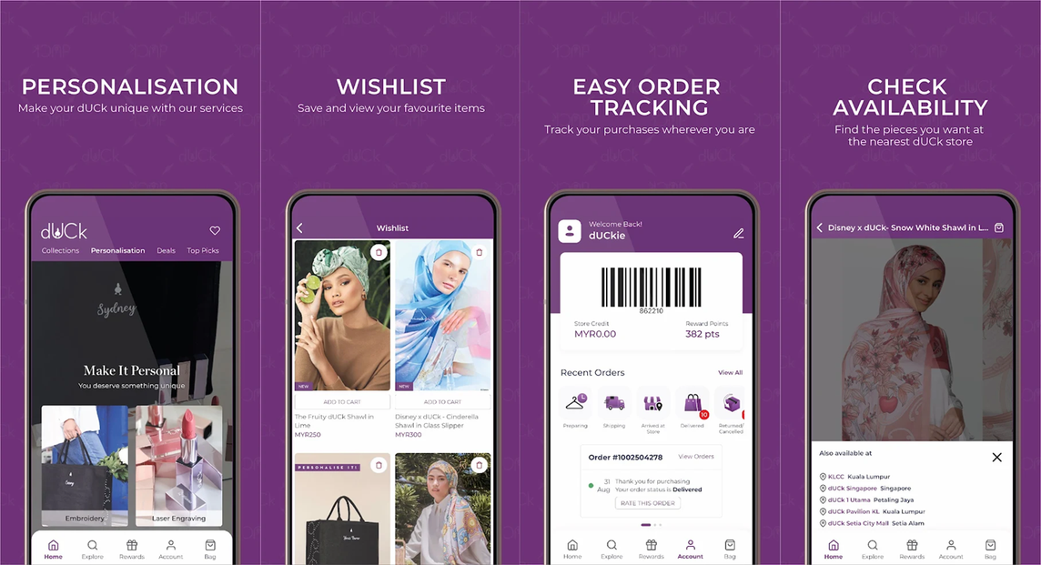 dUCk shopping app screens